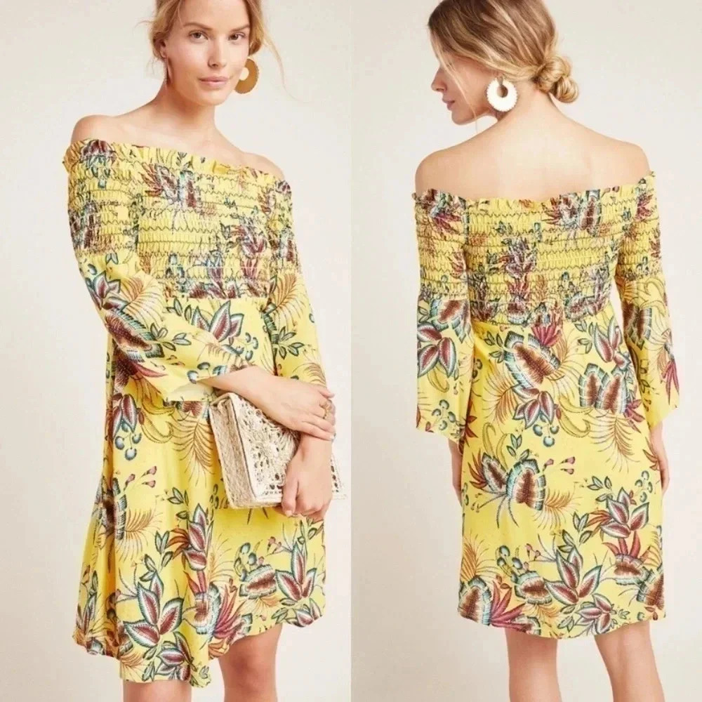 NWT Anthropologie Farm Rio Bria Smocked Mini Dress Floral XSP Petite